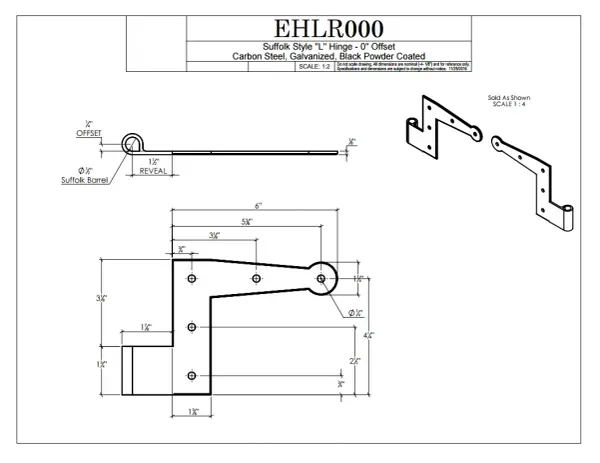 L-Hinge, 0" Offset, (4/set)