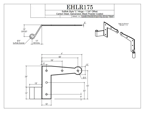 L-Hinge, 1 3/4" Offset, (4/set)