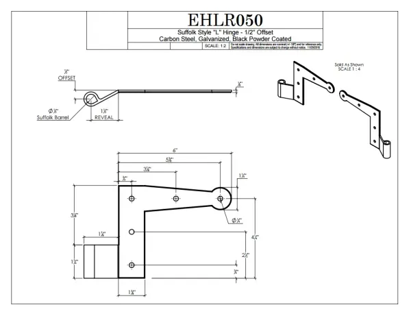 L-Hinge, 1/2" Offset, (4/set)