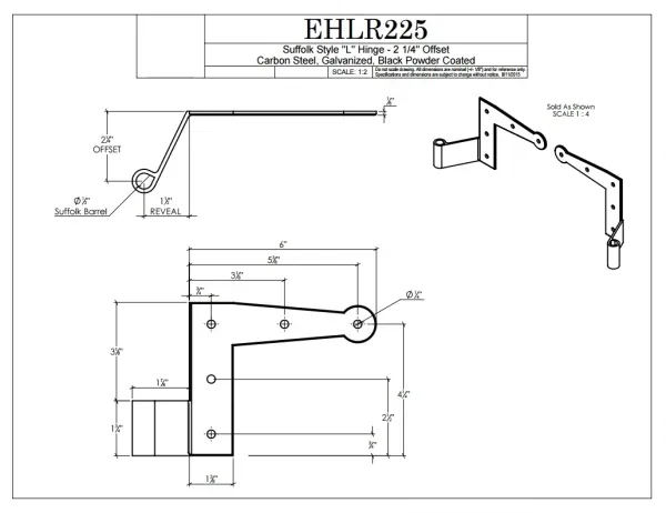 L-Hinge, 2 1/4" Offset, (4/set)