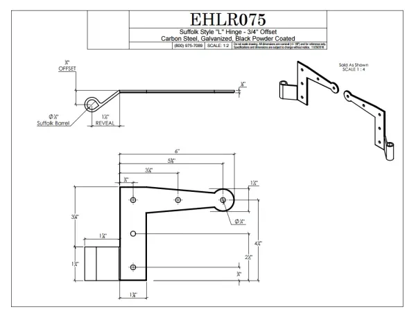 L-Hinge, 3/4" Offset, (4/set)
