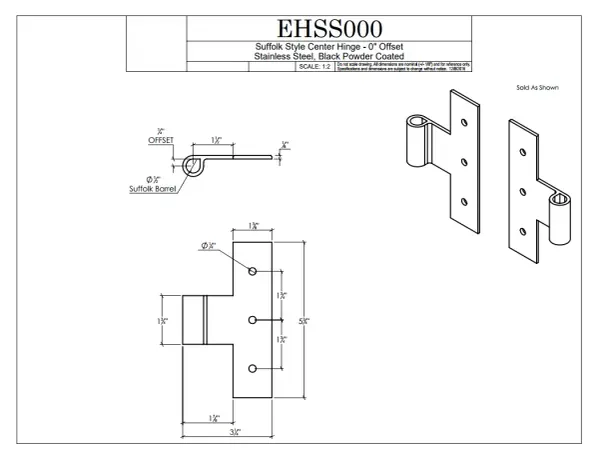 Stainless Steel Center Hinge, 0" Offset, (4/set)