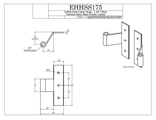 Stainless Steel Center Hinge, 1 3/4" Offset, (4/set)