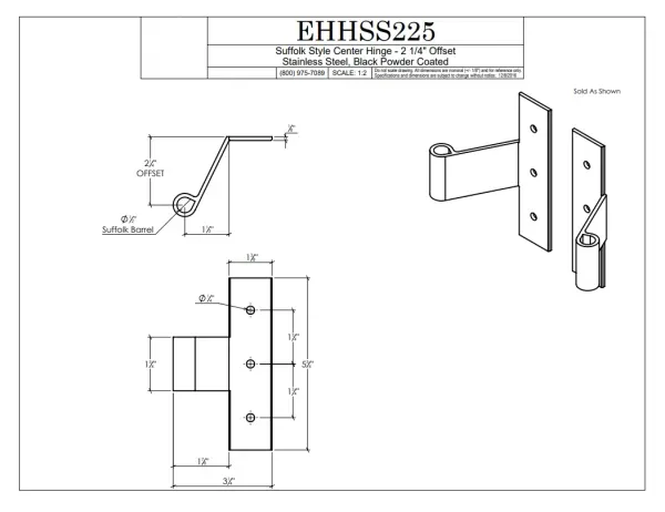 Stainless Steel Center Hinge, 2 1/4" Offset, (4/set)
