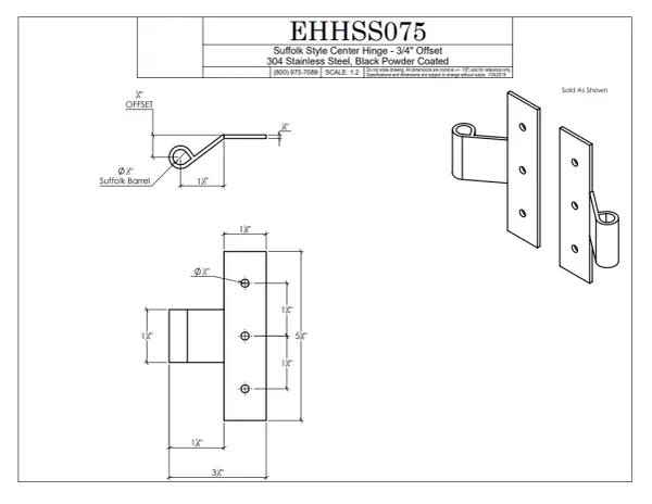 Stainless Steel Center Hinge, 3/4" Offset, (4/set)